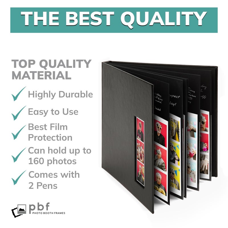 pbf PHOTO BOOTH FRAMES PBF (1 Pack) Photo Booth Album, Guest Book with 2x6 Clear Picture Inserts, Black Cover with Plastic Sleeves & Black Pages, Scrapbook Album for Photo Strips, Memory Book, Wedding, and Baby Showers - Image 4